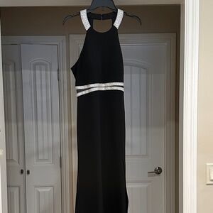 Elegant Black Evening Dress with Silver Accents